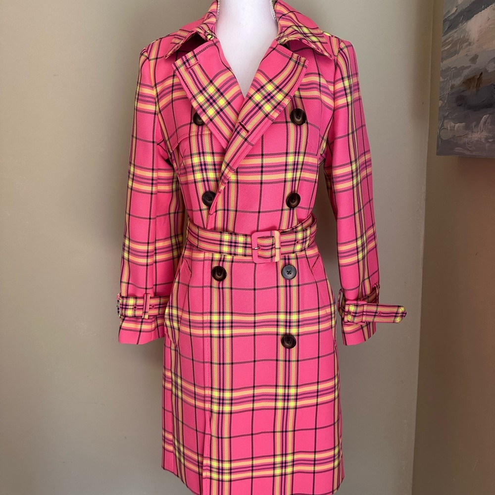 Boden Vibrant Pink Plaid Coat - Picture 1 of 5